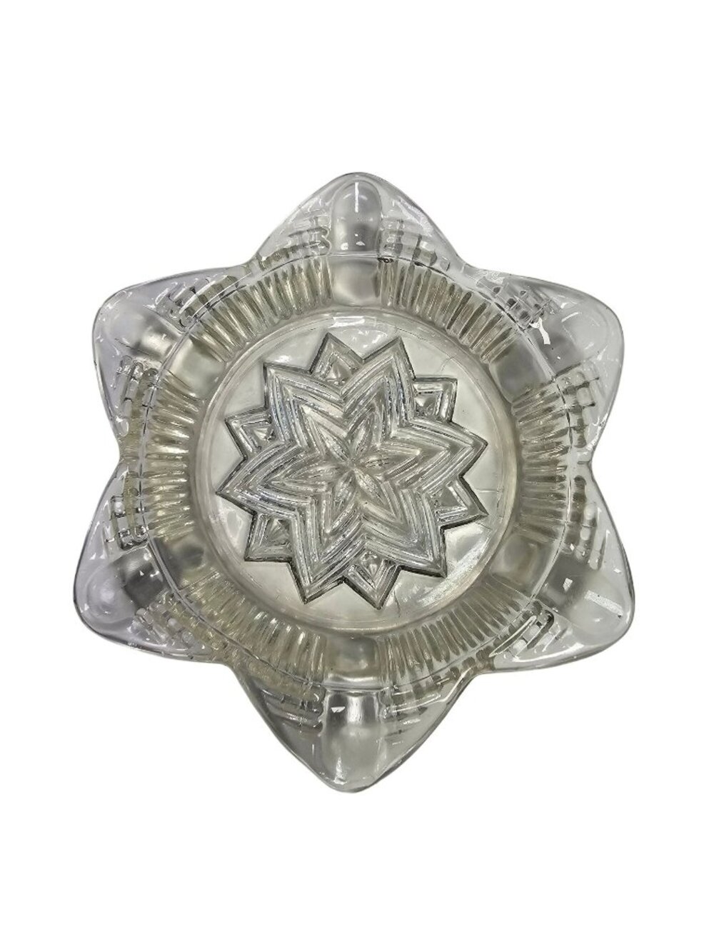 Vintage Clear Glass Star-Shaped Ashtray 4.5" Triangular Starburst Embossed